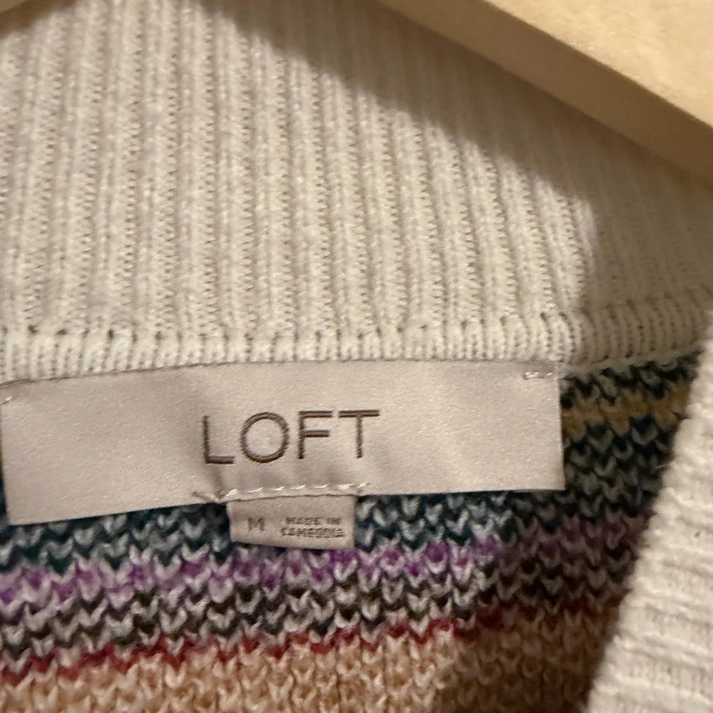 Loft Women's Geo Jacquard Ruffle Mock Neck Medium Cream Long Sleeves Cottagecore